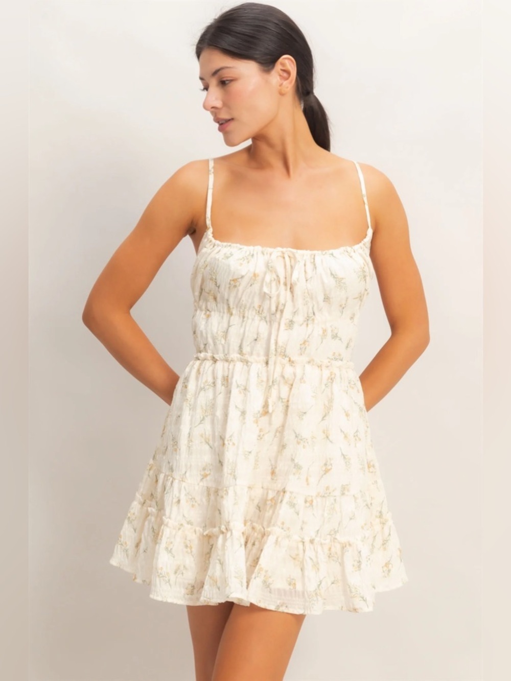 NEW HYFVE Yellow Floral Strapless Textured Tiered Dress Size Medium